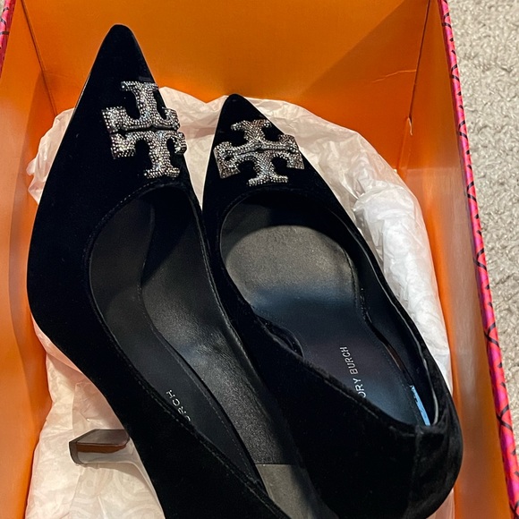 Tory Burch Eleanor pave pump heel velvet shoes size 9.5 worn once - Picture 6 of 12